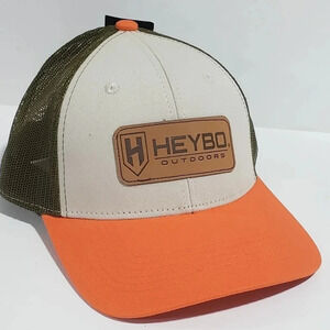 Heybo  Outdoors Tri-color Mens Trucker Hat with Leather Patch,NWT.